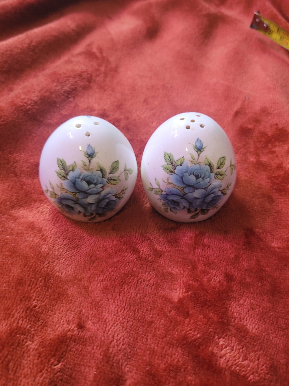 Sandford Fine Bone China Blue Floral Salt and Pepper Collector Set Cottage Grany